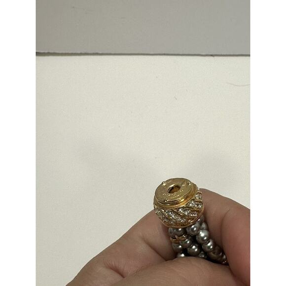 White & Silver-Blue Faux Pearl Six Strand Necklace Chocker Vintage Etch 2 Prym - Picture 7 of 11